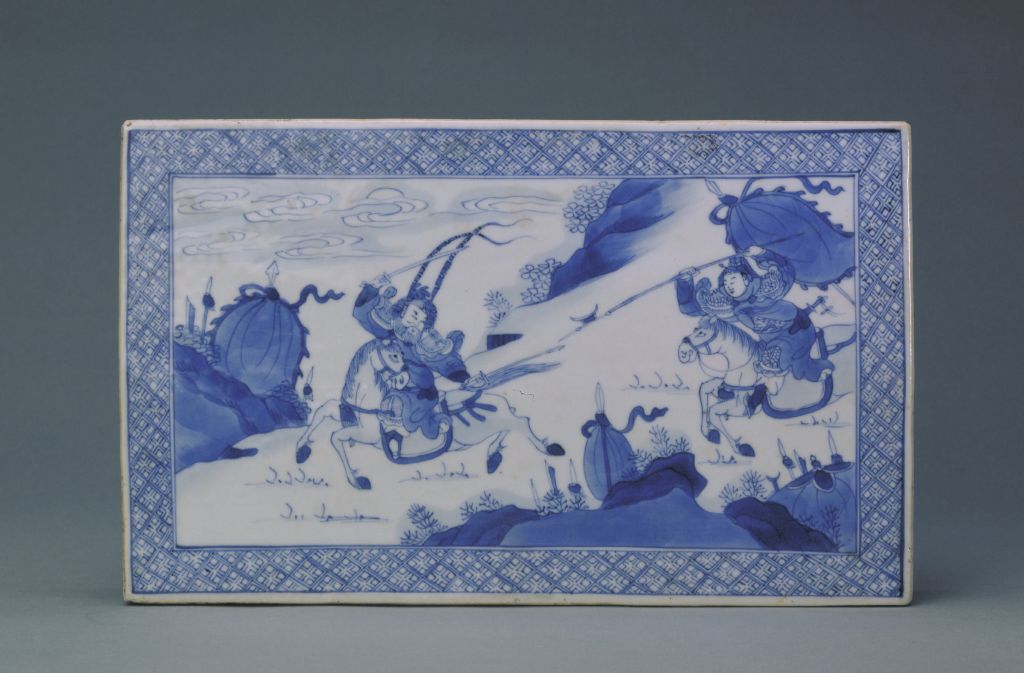 图片[1]-Blue and white figure rectangular porcelain plate-China Archive